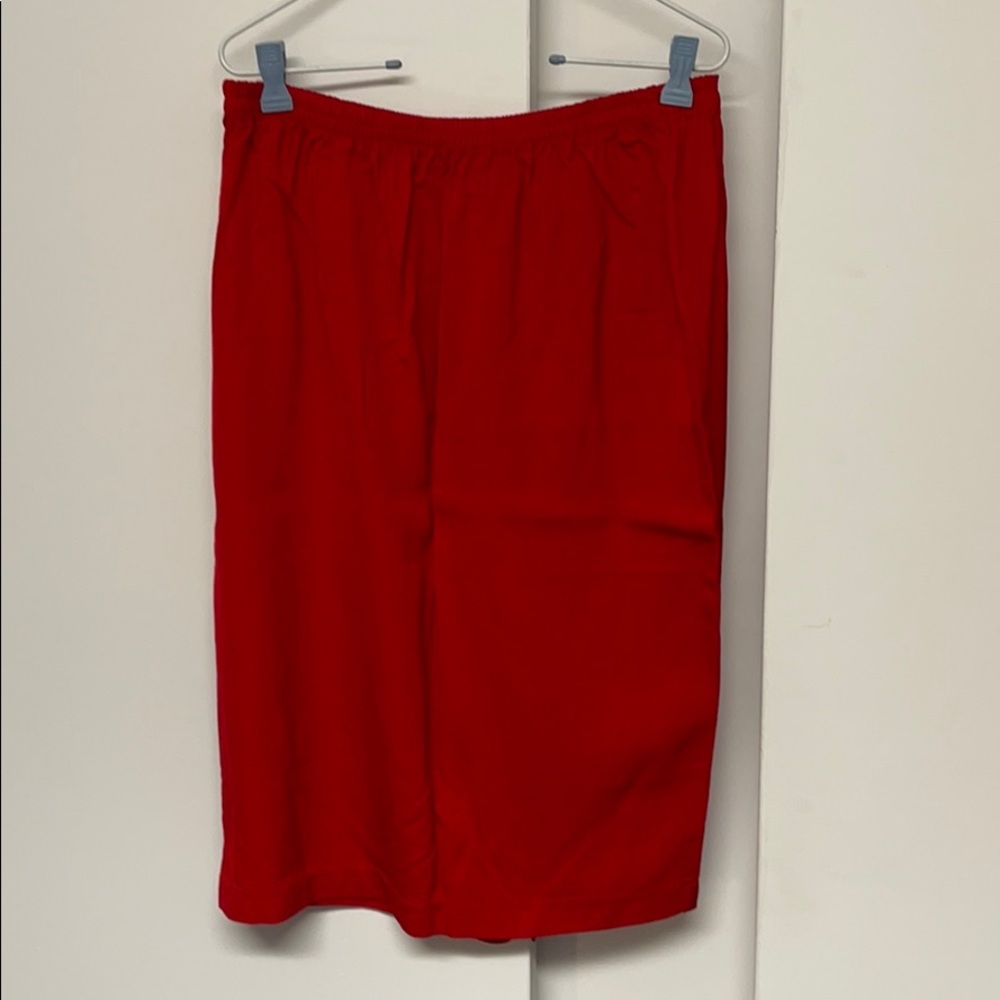 Red elastic waist pencil skirt